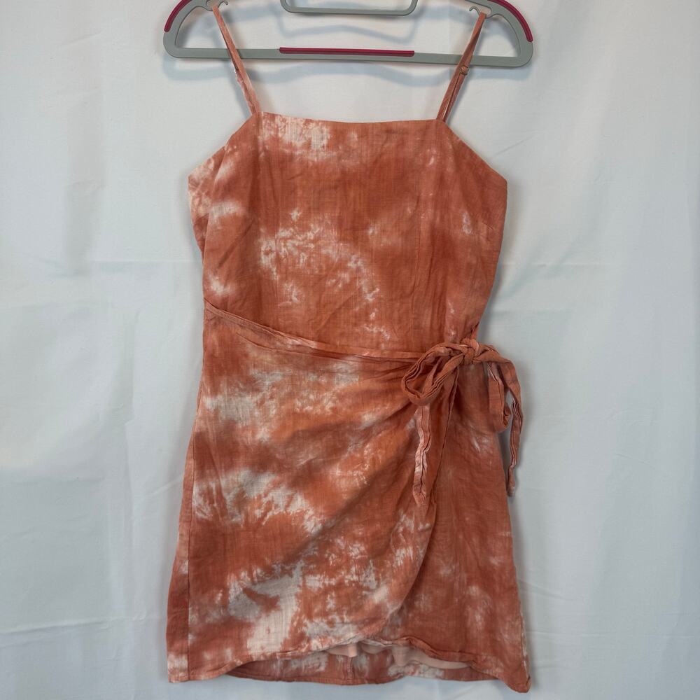 Altar’d State Cotton Linen Tie Dye Faux Wrap Sleeveless A Line Mini Dress Small